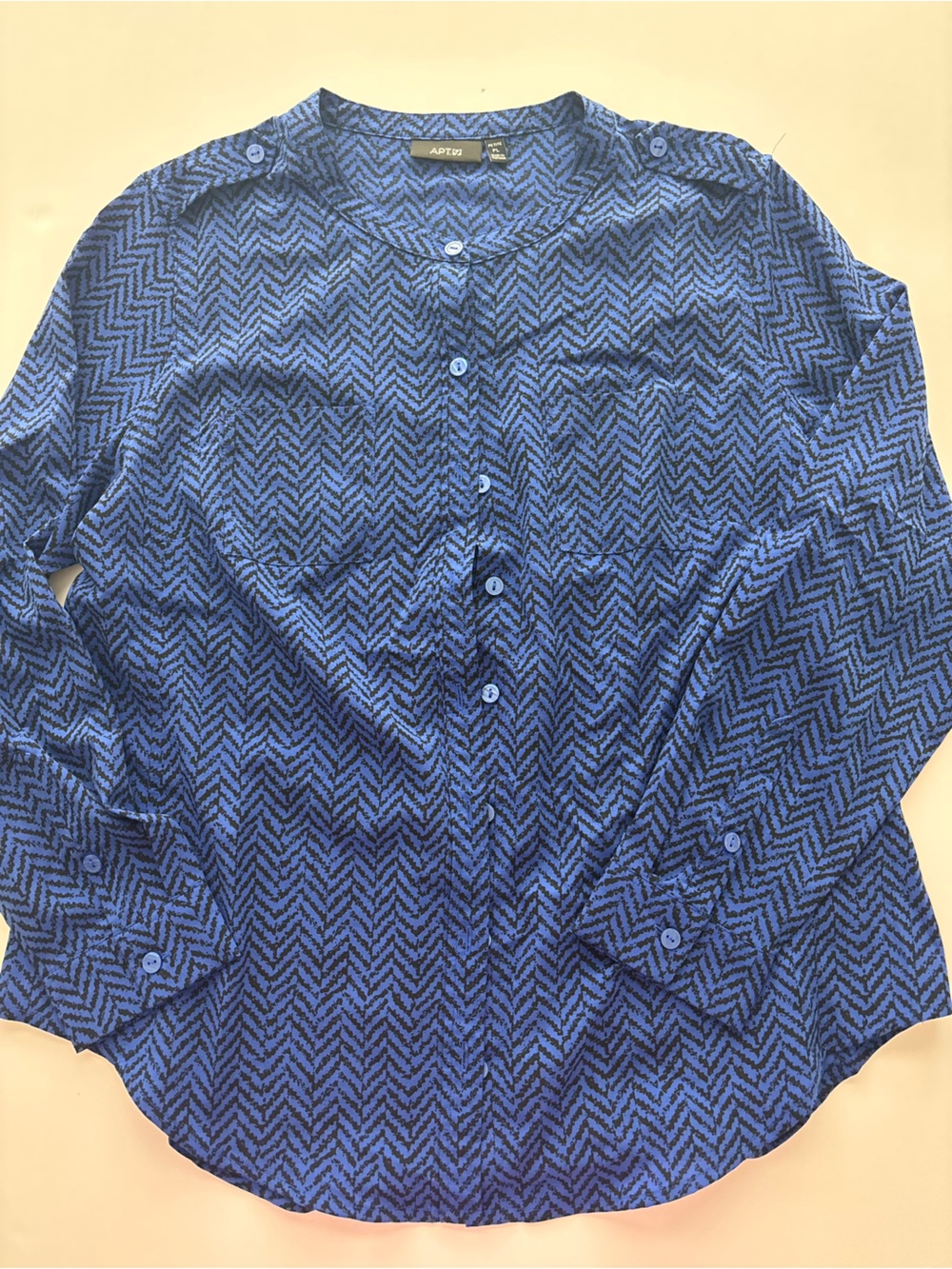 Apt. 9 Petite Blue Chevron Print Button Front Blouse Size PL